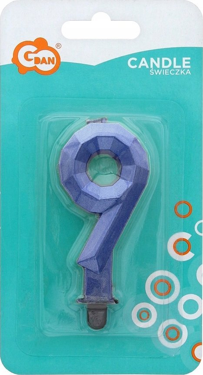 Kandela ditlindje GDan numër 9, 9cm, metalike, blu e errët