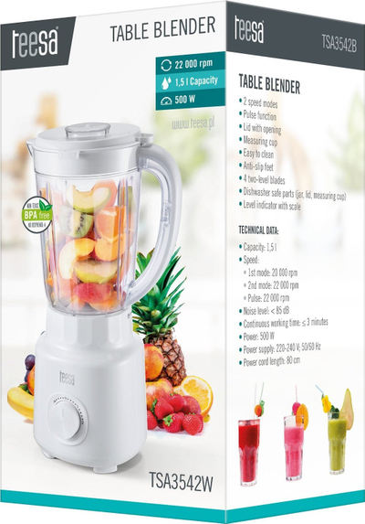 Blender tavoline Teesa TSA3542, 500W, 1.5L, i bardhë