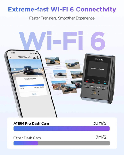 Kamerë makine VIOFO A119M Pro, 4K, GPS, Wi‑Fi, e zezë