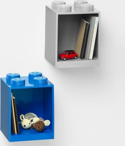 Raft ruajtës LEGO Storage Brick Shelf 4, si tullë LEGO me 4 kapëse, plastikë, blu