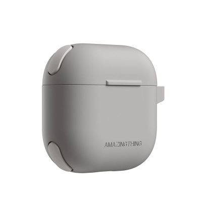 Навлака за слушалки AmazingThing Omni Case за AirPods 4, силиконска, поддршка за безжично полнење, сива