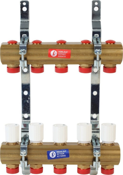 Kolektor ngrohje nën dysheme Giacomini R553D, 3 qarqe, bronz 1" x eurocone 3/4"