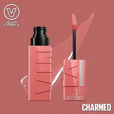 Ruj i lëngshëm Maybelline New York SuperStay Vinyl Ink 100 Charmed, qëndrueshmëri e gjatë, 4.2ml