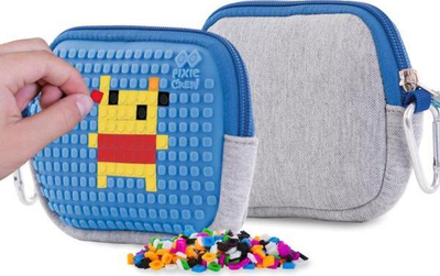 Çantë tualeti PIXIE CREW Pixie Zipper Pouch, panel silikoni me pixela, gri me panel blu