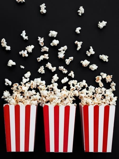 Kuti për popcorn, 7x7x12.5cm, set 6 copë, e kuqe me vija të bardha