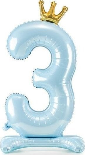 Balon qendror PartyDeco numri 3, 84 cm, folie metalike, blu e çelët