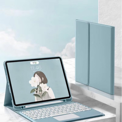 Kapak me tastierë Bluetooth për tablet iPad Air 11 Gen 6, me touchpad, ngjyrë blu