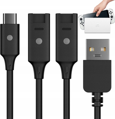 Kabllo karikuse JYS për Nintendo Switch, USB në USB-C + 2xJoy-Coni, e zezë