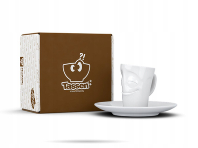 Filxhan ekspresi Fildish TASSEN Cheery, me pjatë, porcelan, i bardhë
