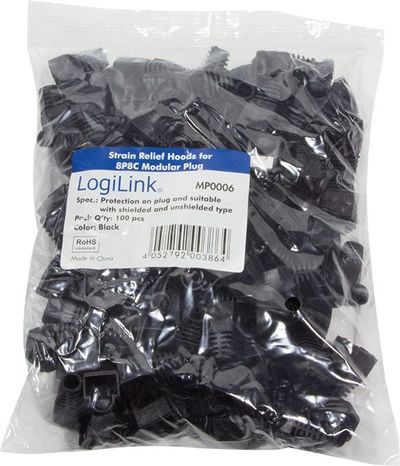 Заштита за конектор RJ45 LogiLink MP0006, за кабел 5.8mm, 100 парчиња, црни