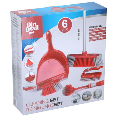 Set pastrimi Dirt Devil, 6 pjesë, bisht çeliku 115 cm, i kuq