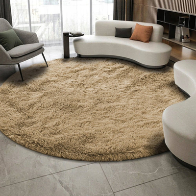 Tapet rrumbullak Strado Round Shaggy, 160x160 cm, 3.5 cm i trashë, bej i çelët