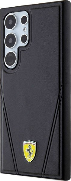 Kapak telefoni Ferrari Stamp V Line me MagSafe për Galaxy S24 Ultra, i fortë, i zi