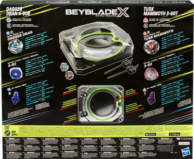 Set lodrash Beyblade X Xtreme Battle, Beystadium 44 x 36 cm, 2 topsa metalik, shumëngjyrësh