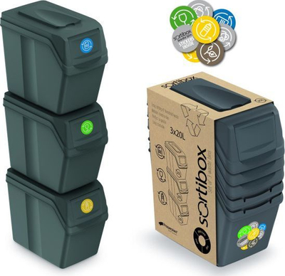 Set me shporta mbeturinash Prosperplast (CEN-68347), 3 shporta, 20 L, të hirta