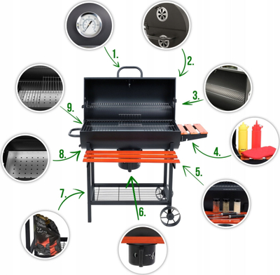 Grill me qymyr pa markë, me kapak, sipërfaqe 71x34.5 cm, i zi