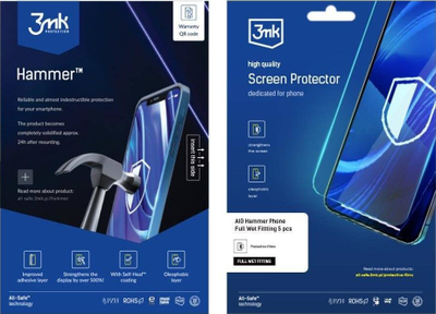 Folie mbrojtëse ekrani 3MK Aio Hammer Phone, 5 copë, aplikim me ujë, transparente