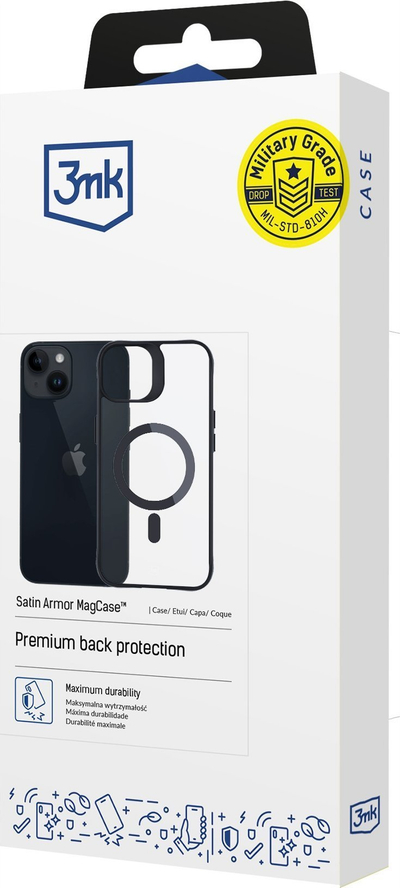 Futrollë 3mk Satin Armor MagCase për iPhone 13 14, MagSafe, rezistente ndaj goditjeve, e zezë