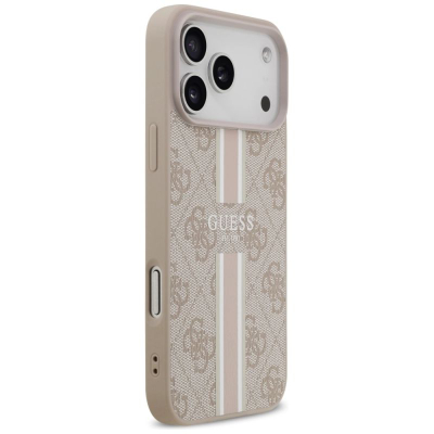 Këllëf telefoni Guess 4G Printed Stripes MagSafe për iPhone 17 Pro Max, rozë