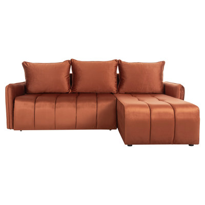 Divan krevati këndor Proton HM3272.09, velvet, 225x94x70cm, portokalli