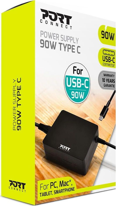 Karikues USB C Port Designs 900098 EU, 90W, për ambiente të brendshme, i zi