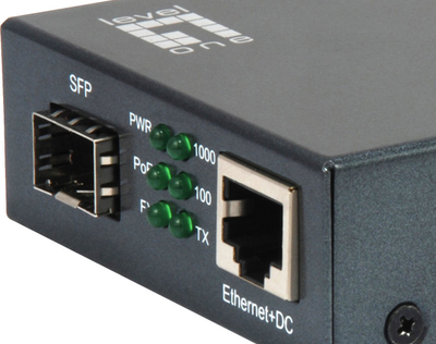 Konvertues media LevelOne RJ45 në SFP, Gigabit, PoE PSE, i zi