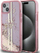 Kuti telefoni Guess Liquid Glitter Gold Stripes për iPhone 15 Plus 14 Plus 6.7", TPU PC, rozë