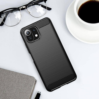 Maskë telefoni Forcell Carbon për Xiaomi Mi 11i Poco F3, gome rezistente, karbon, e zezë