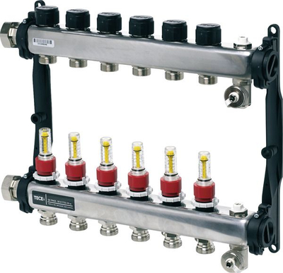 Manifold ngrohje në dysheme Tece TECEfloor, çelik inox, 1"