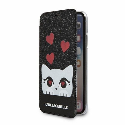 Këllëf telefoni Karl Lagerfeld Book Valentine, për iPhone X XS, flip, i zi