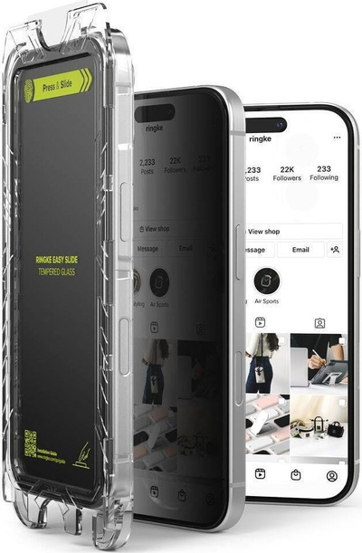 Xham mbrojtës privat Ringke Easy Slide për iPhone 16 Pro, 2 copë, 9H, transparent