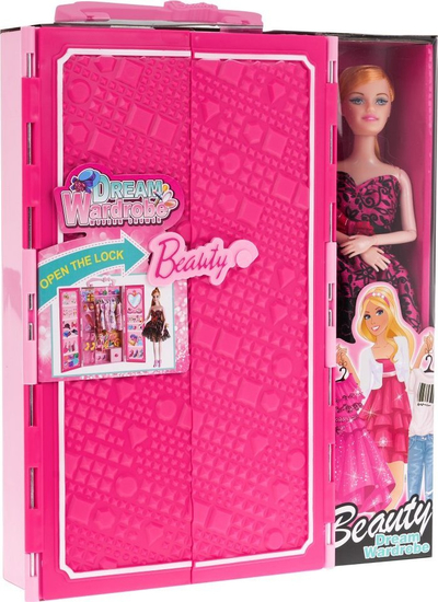 Set lodër Beauty Dream Wardrobe DSJ88-2, kukull me gardërobë, aksesorë mode, rozë