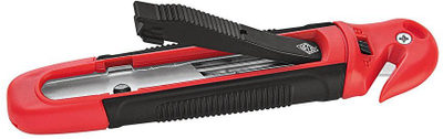 Prerëse sigurie WEDO Safety Cutter Standard, teh trapezoidal, tërheqje automatike e tehut, e zezë e kuqe