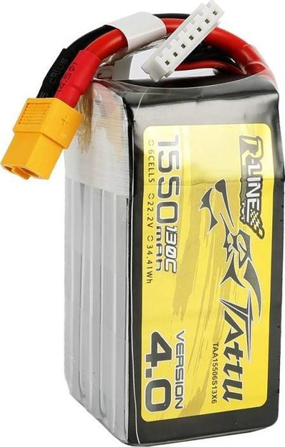 Bateri LiPo Tattu R-Line 4.0 6S1P, 1550mAh, 22.2V 130C, e verdhë