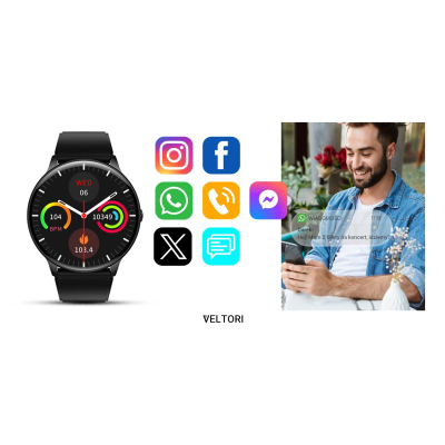 Smartwatch Veltori VT160-1, ekran 1.53", rrip silikoni i zi
