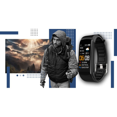 Byzylyk inteligjent Giewont GW200, numërim hapash edhe rrahjesh zemre, Bluetooth, i zi me rrip navy blue