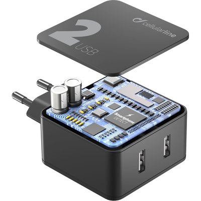 Karikues Cellularline Multipower ACHUSB224WK, 24W, 2-porte, USB-A, i zi