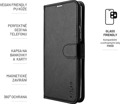 Qese-libër FIXED Opus për iPhone 14 Pro, xhep për karta, magnet, e zezë
