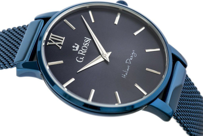 Ora G.Rossi Quartz Classic, analoge, me rrip lëkure, blu e errët