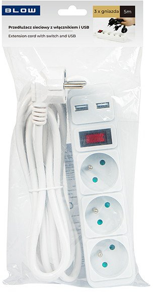 Parazgjatës rryme Prysmian PR-370WSP USB, 3 porta USB, 3 prize me tokëzim, 5m, i bardhë