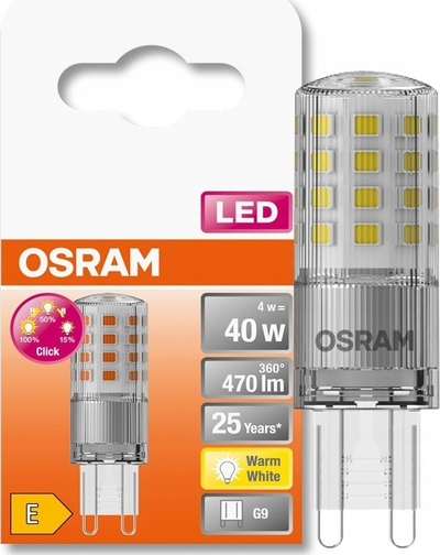 Llambë LED OSRAM G9, 4W, 2700K, transparente, 3 hapa dritësimi