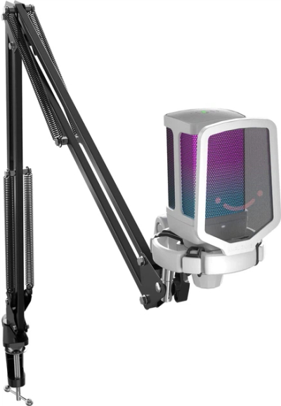 Кондензаторски USB микрофон Fifine Q6TW, RGB, со крак за маса, бел