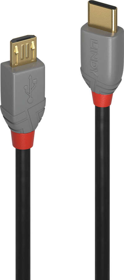 USB кабел Lindy USB-C во microUSB Anthra Line, 1 m, 480 Mbps, црн