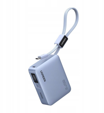 Powerbank Ugreen PB584, 10000mAh, 33W, kabllo e integruar, gri
