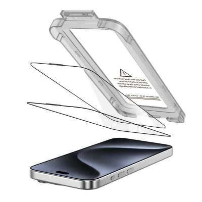 Xham mbrojtës Tech-Protect Quick Set+, 2 copa, për iPhone 15 Pro, i zi