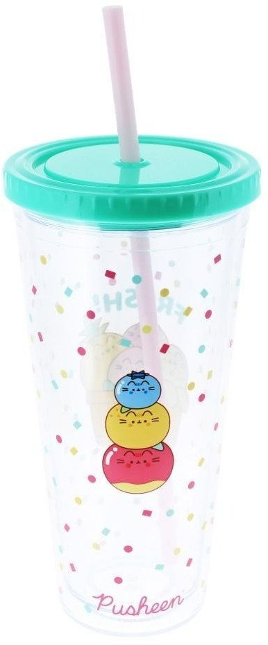 Gotë Pusheen Cup With Straw PURF6014, me pipëz, plastike, transparente