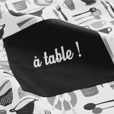 Fartuk kuzhine Douceur d'intérieur Cotton Kitchen Apron With Pocket Uni Pattern, pambuk 100, me xhep përpara, gri