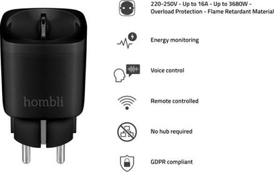 Сет паметни приклучоци Hombli Smart Socket EU, WiFi, пакување 2+1, црна боја