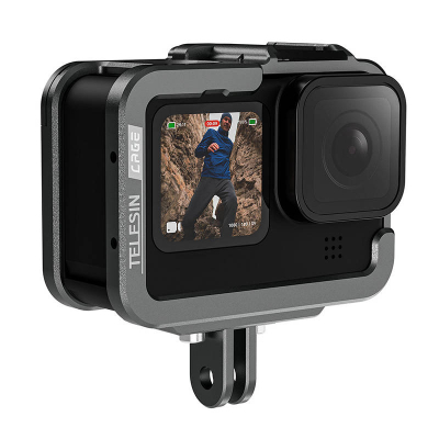 Kornizë mbrojtëse TELESIN për GoPro Hero 12 11 10 9, aliazh alumini, me fiksim Cold Shoe, gri