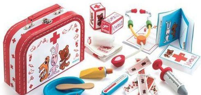 Set veterinar për fëmijë Djeco Vet Kit, me aksesorë, valixhe portative, shumëngjyrësh